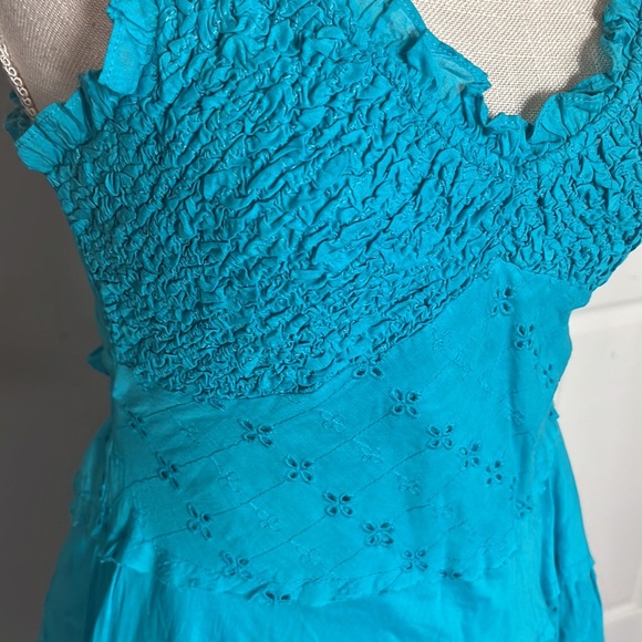 Turquoise Tiered Mini Dress by Connected with Adjustable Straps / Size PM - Picture 5 of 8
